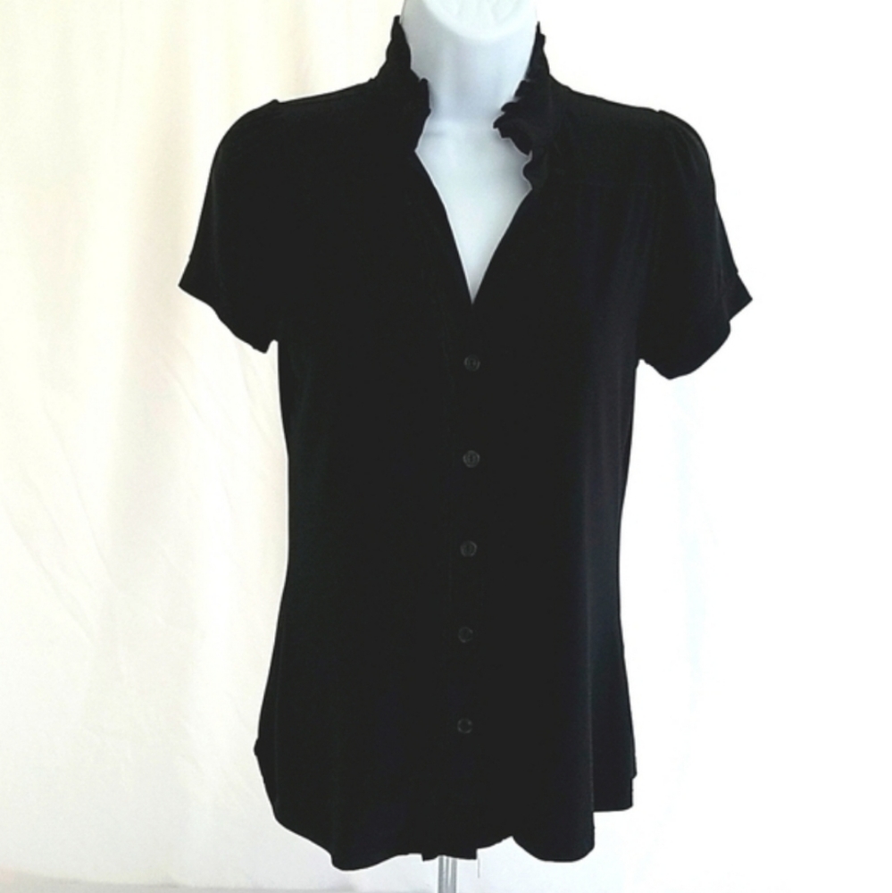 ING Women's Black Button Front Blouse Opening Back Size Medium